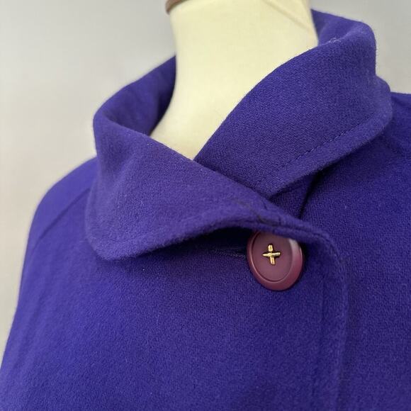 VTG Womens Purple Overcoat Wool Long Winter Trench Large Preppy Old Money ILGWU - Picture 10 of 14